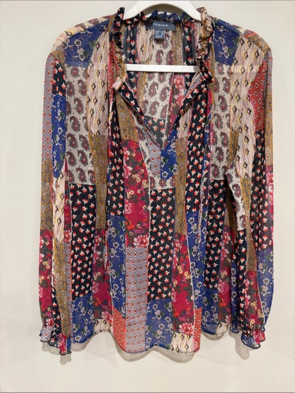 Patchwork balloon sleeve top